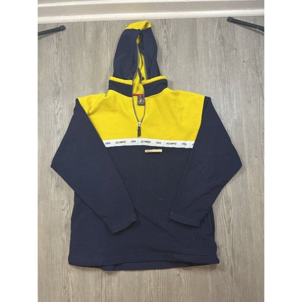 USA Olympic Yellow 1/4 Zip Fleece Hoodie‎ Men Sz XL Jc Penny Vintage Pullover